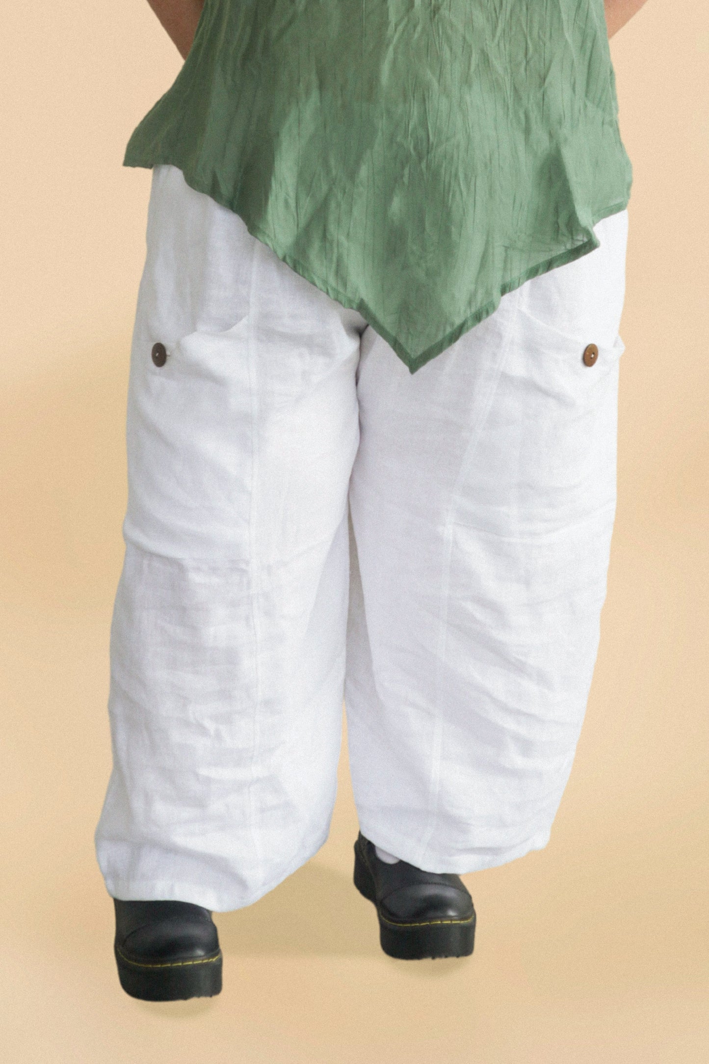 The Linen Barrel Pant 2.0 // White (Solid Linen)