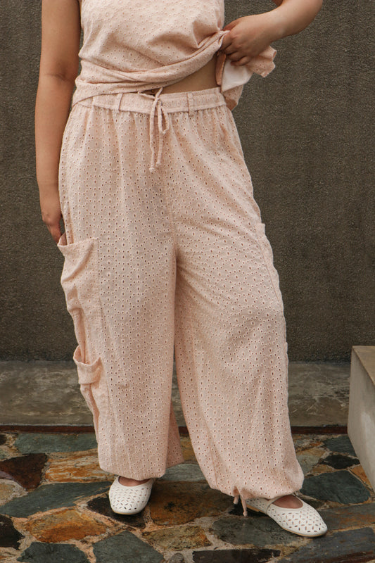 The Wide Leg Utility Pant // Limited Blush Eyelet