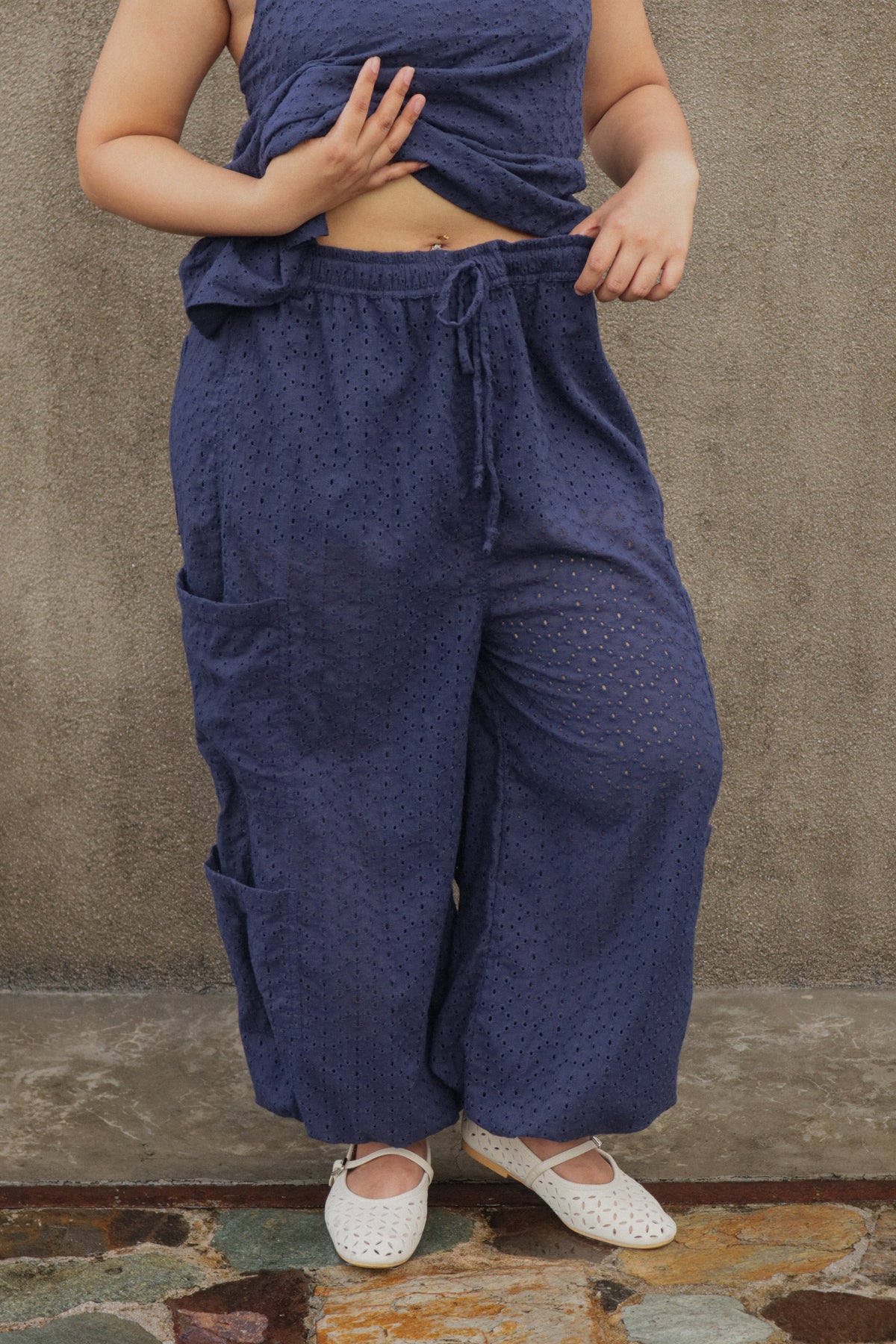 The Wide Leg Utility Pant // Limited Navy Blue Eyelet