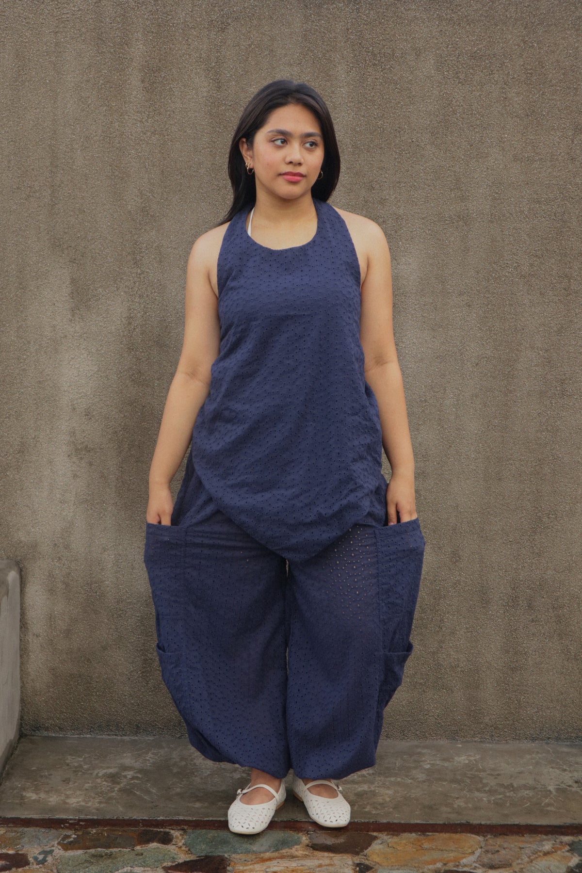 The Wide Leg Utility Pant // Limited Navy Blue Eyelet
